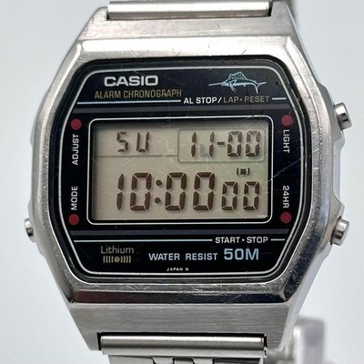 CASIO W-36 Marlin Alarm Quartz SS Chronograph Vintage 80s Digital Watch #A1277