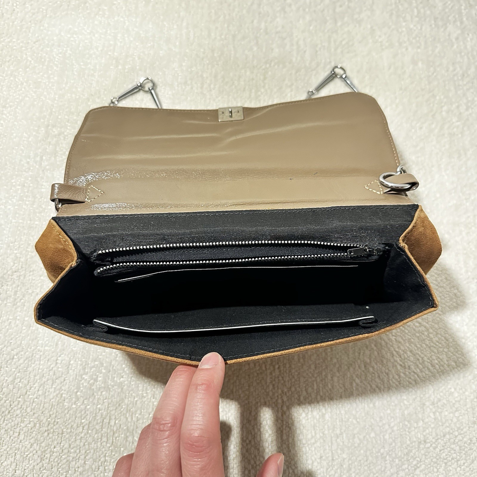 Leather Patchwork Shoulder Bag with Chain Strap - image 5