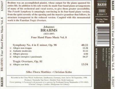 CHRISTIAN KOHN / SILKE-THORA MATTHIES BRAHMS: FOUR HAND PIANO MUSIC, VOL. 8 NEW