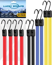 20 Pack Rubber Bungee Cords with Upgraded Hooks, 10 15 21 31 Inch Bungee Straps 