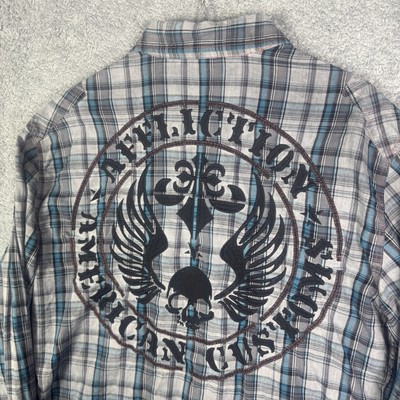 Affliction Shirt Men's M Black Premium Skull Wings Cross Metal Button Up Long Sl
