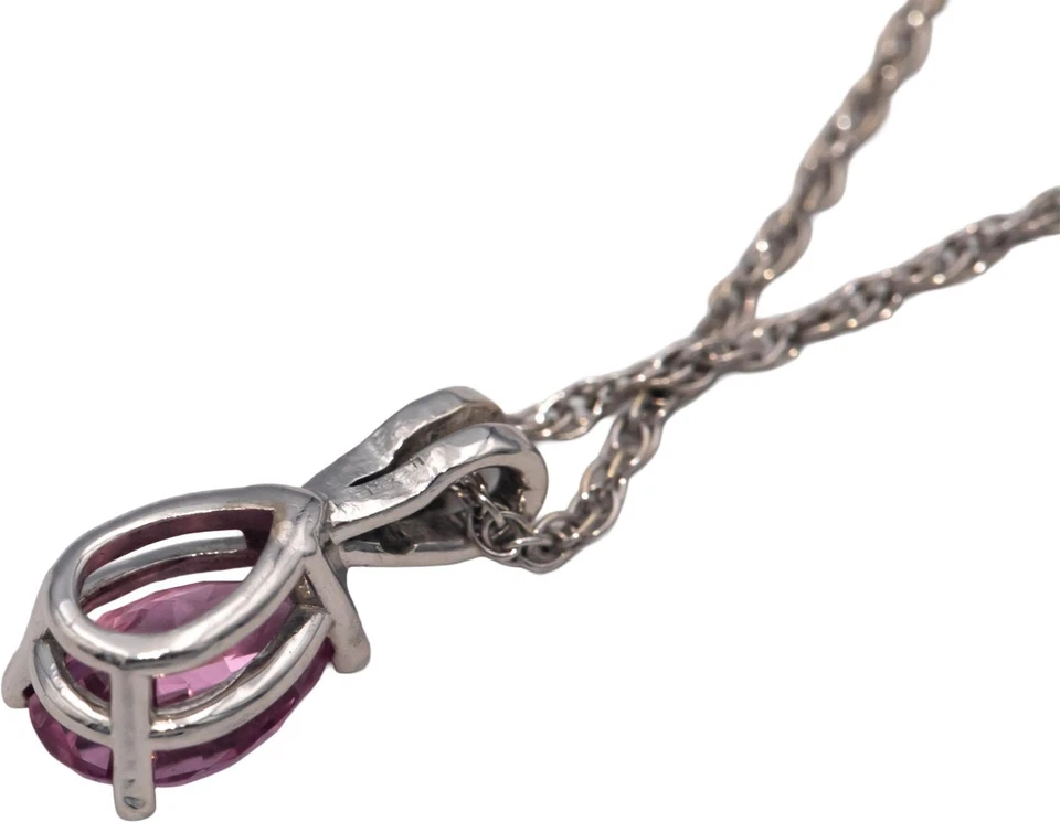 Collar Colgante Solitario Espinela Rosa Corte Pera Oro Blanco 14k 1.30CT Foto 4 de 4