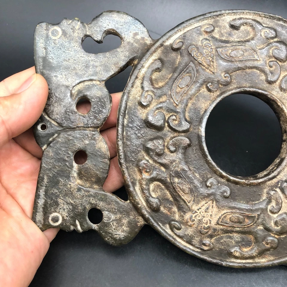 Dragón Fénix "Bi" Yubi L 24,4 cm tallado jade hetiano antiguo dinastía Han de China raro Foto 3 de 4