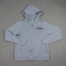 Abercrombie Fitch Hoodie Youth Medium Blue Zip Up Sweatshirt Logo Cotton Y2K