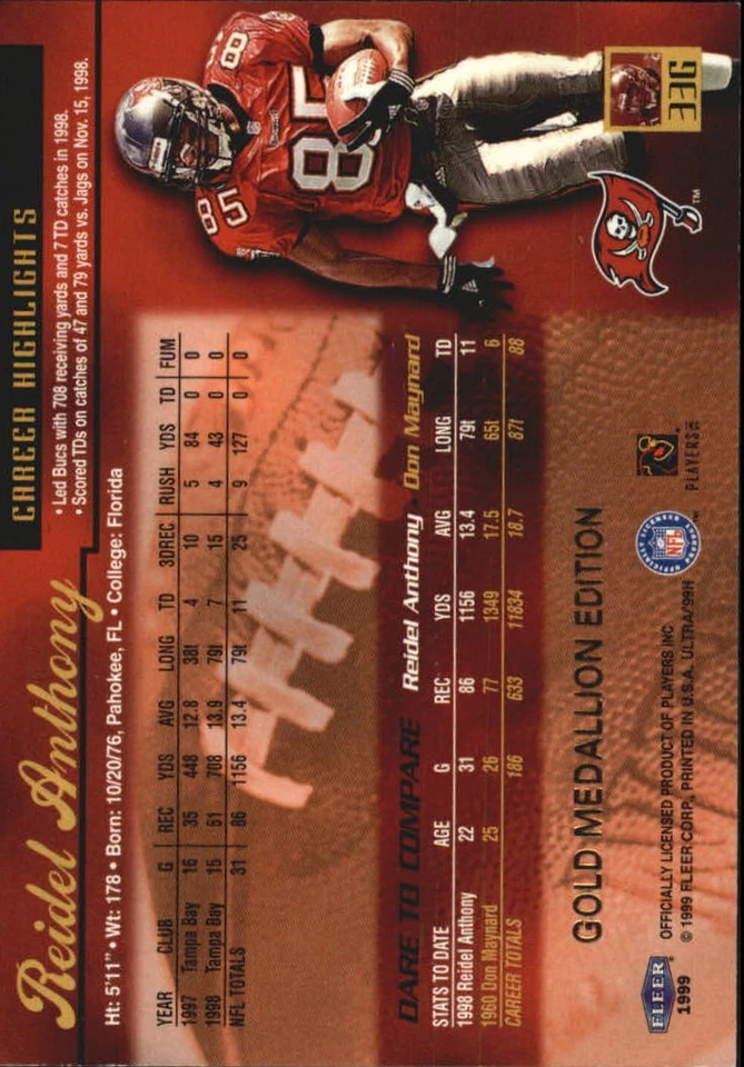 1999 Ultra Gold Medallion #33 Reidel Anthony - FB - Image 2 of 2