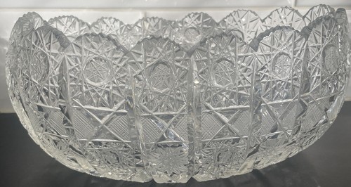 10” Queens Lace Bohemian Czech Oval Cut Crystal Centerpiece Bowl Sawtooth