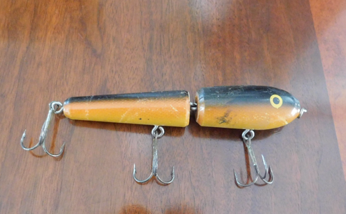 VTG. 1930-50's SHUR STRIKE MUSKIE JOINTED WOOD FISHING LURE 7" PAINTED EYES - Picture 8 of 18