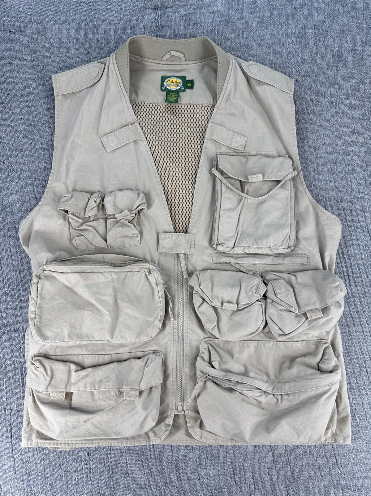 Cabela's Safari Vest Mens XL Khaki Cargo Pockets Vented Fishing Hunting Gorpcore