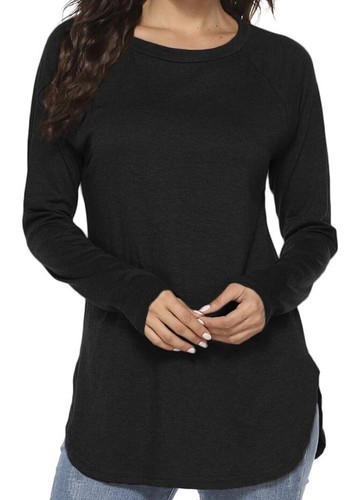 Newchoice Women's Batwing Long Sleeve T-Shirt - Loose Fit Round Neck Tunic Top, Black, Medium