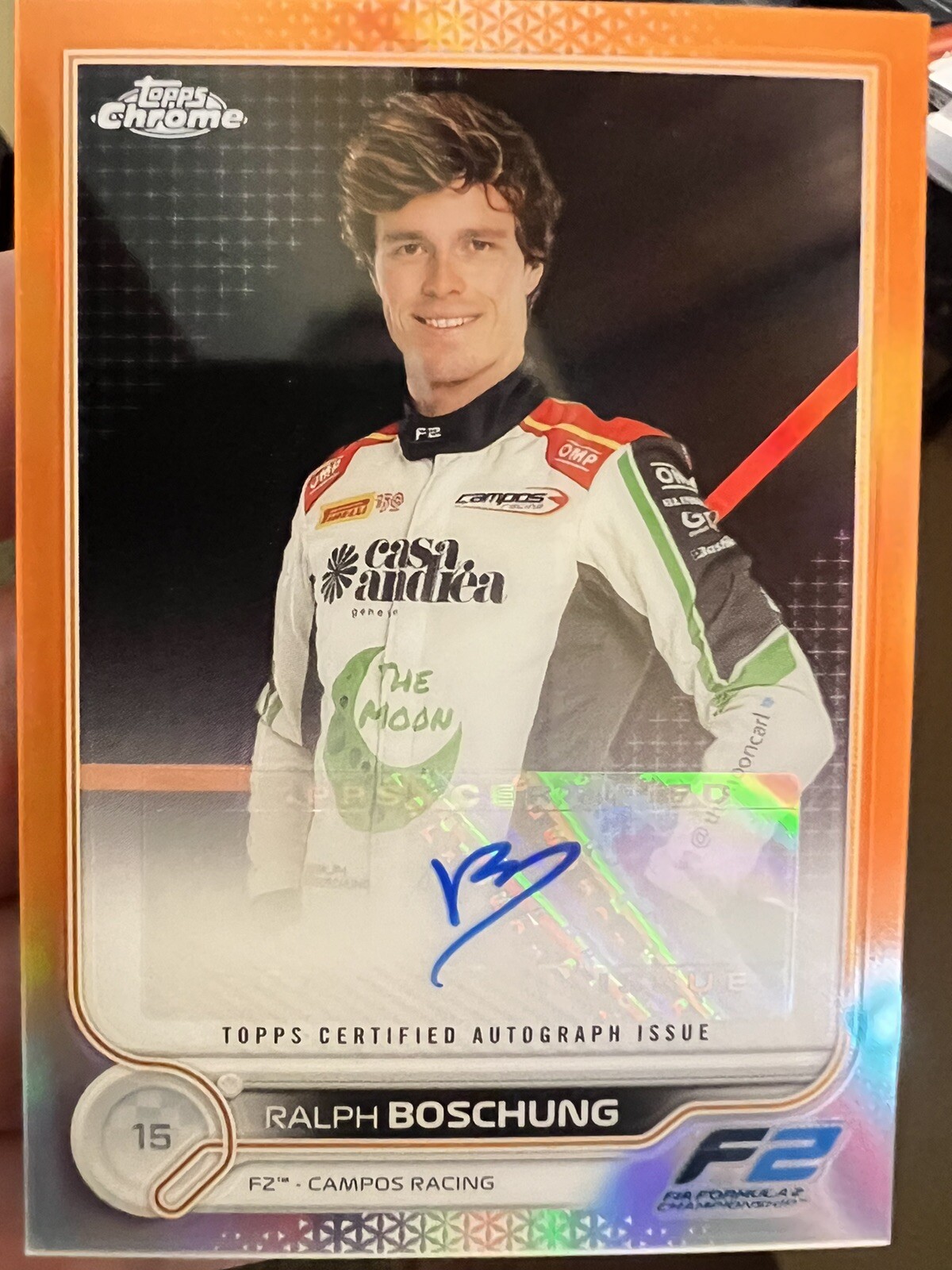 2022 Ralph Boschung Topps Chrome Formula 1 ORANGE Auto # /25 F2 Campos Racing
