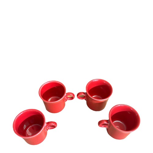 Fiestaware Scarlet Red Coffee Mugs Cups Set of 4 Homer Laughlin O Ring Handle - Picture 2 of 6