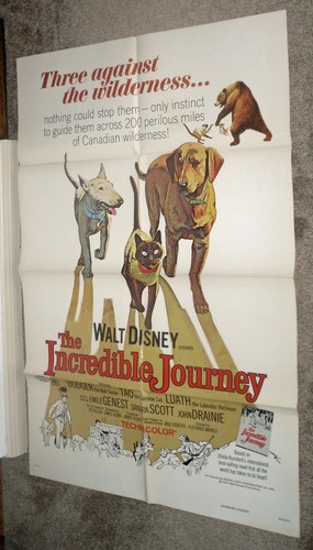 THE INCREDIBLE JOURNEY original DISNEY one sheet poster BULL TERRIER/SIAMESE CAT - Picture 1 of 2