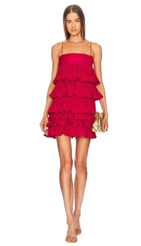 Alexis Corsini Dress Size M Red Ruffles Mini Tiered Square Neck Coquette