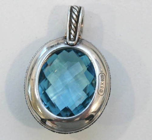 David Yurman topazio blu e pavimentazione esaltatore zaffiro blu ovale argento 24x20 mm - Foto 5 di 8