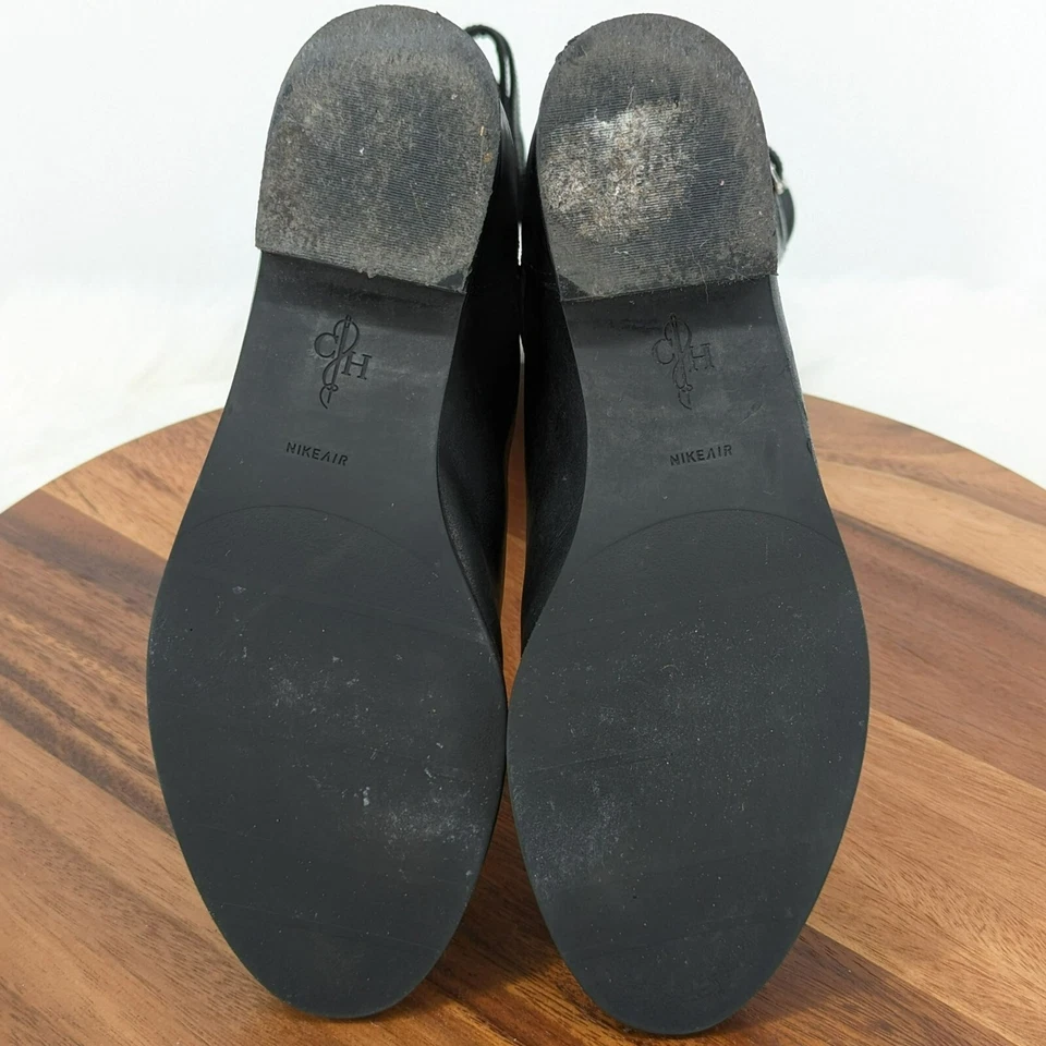 Botas hasta la rodilla Cole Haan Tennley 7.5 B cuero negro hebillas elásticas tirar Foto 3 de 4