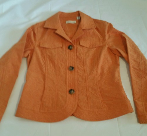 Coldwater Creek Womens Jacket Orange Embroidered Print Brocade Long Sleeve 6 - Picture 5 of 8