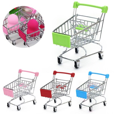 Mini Shopping Cart Toy Trolley Phone Holder Storage Basket Makeup