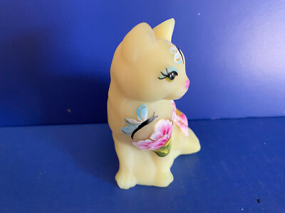 Fenton Cat By Ann Fenton ONE OF ONE Rare Floral 3 3/4