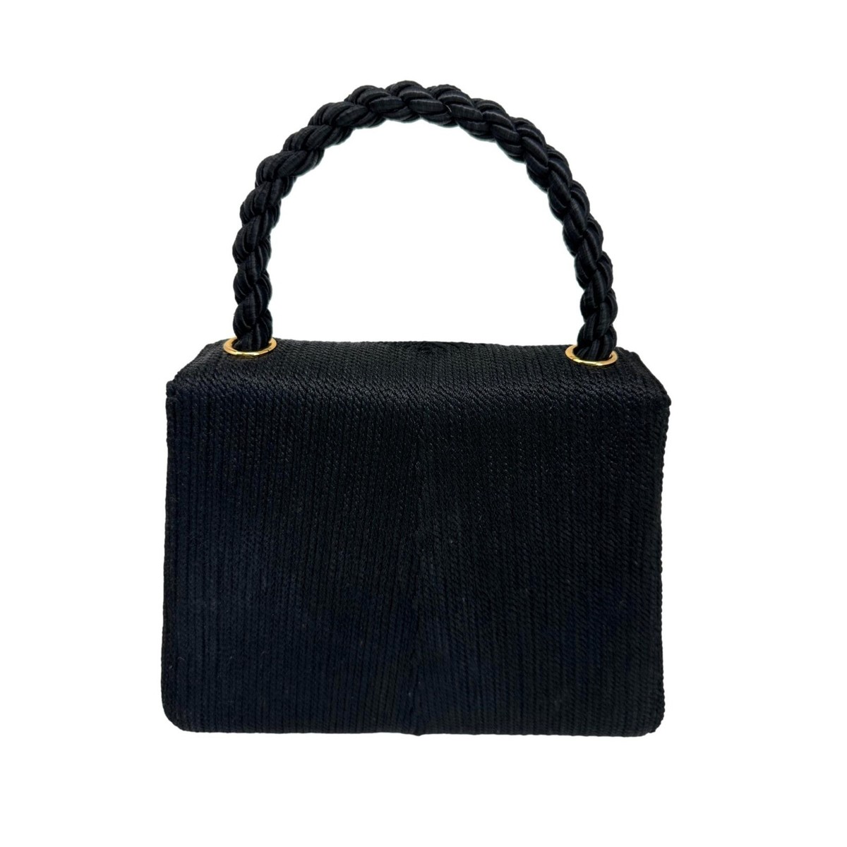 CHANEL Vintage 90s Mini Kelly Black Silk Rope Raffia 24K GHW