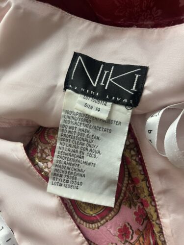 Y2K Vintage Niki Livas Pink Floral Beaded Prom Maxi Dress 14 1372 - Picture 9 of 9