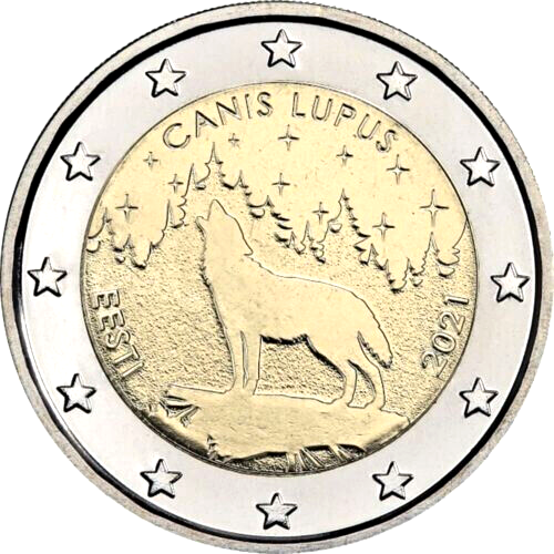 2 Euro Estland 2021 Gedenkmünze Wolf. UNC der Rolle - Bild 1 von 1