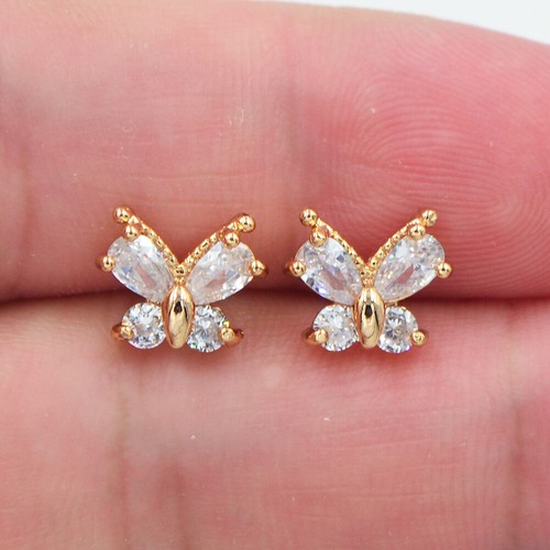 18K Yellow Gold Filled Women Multicolour Mystic Topaz Butterfly Stud Earrings - Picture 7 of 8
