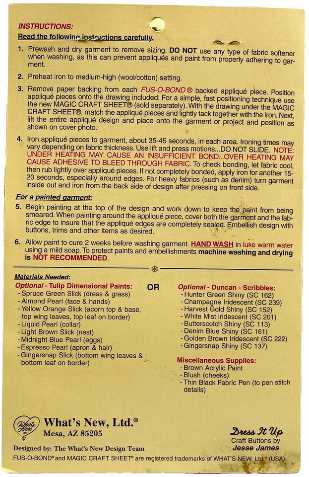 NUEVO 1998 Whats New Acorn Annie 74123 Kit de apliques de tela para planchar de colección 14761 Foto 2 de 2