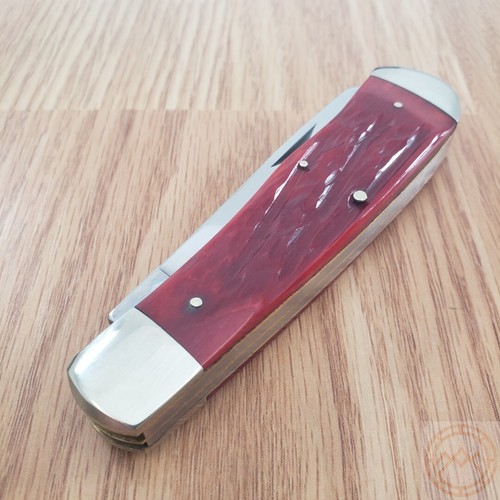 Queen Big Boy Trapper Pocket Knife 1095 Steel Blades Red Jigged Bone Handle 7555 - Picture 14 of 16