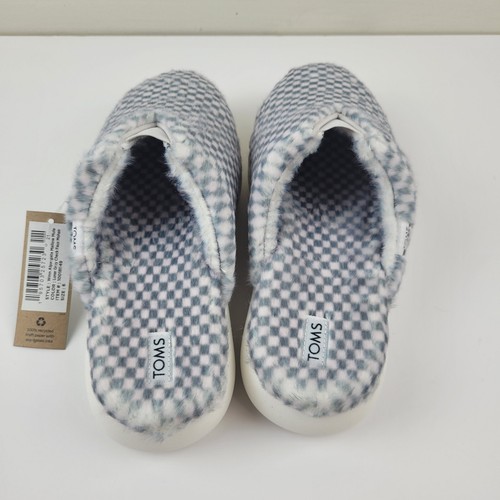 TOMS Alpargata Mallow Mule Lunar Grey Check Faux Mohair Slippers Women's Size 6 - Picture 5 of 9