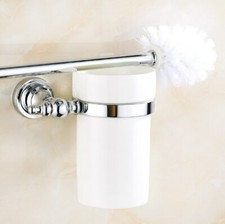 1 Ceramic Cup Silver Chrome Bathroom Wall Mount Toilet Brush Holder Set 2ba906