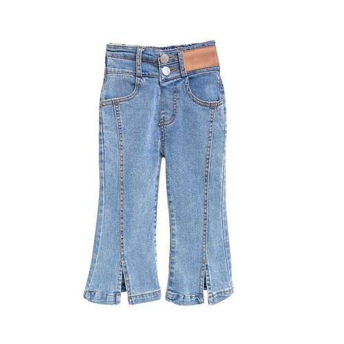 Toddler Baby Girls Flare Pants Solid Denim Ripped Jeans High Waist Bell Trousers - Picture 9 of 10