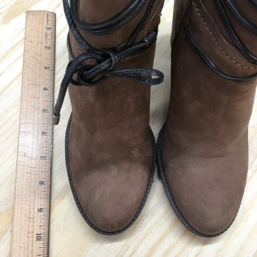 Franco Sarto Boots Womens 8 M Edaline Ankle Bootie Brown Leather Block Heels - Picture 5 of 16