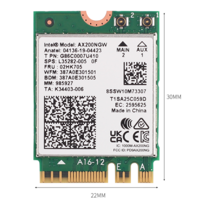 Intel AX200NGW Wi-Fi 6 NGFF M.2 802.11ax/ac Dual Band Bluetooth