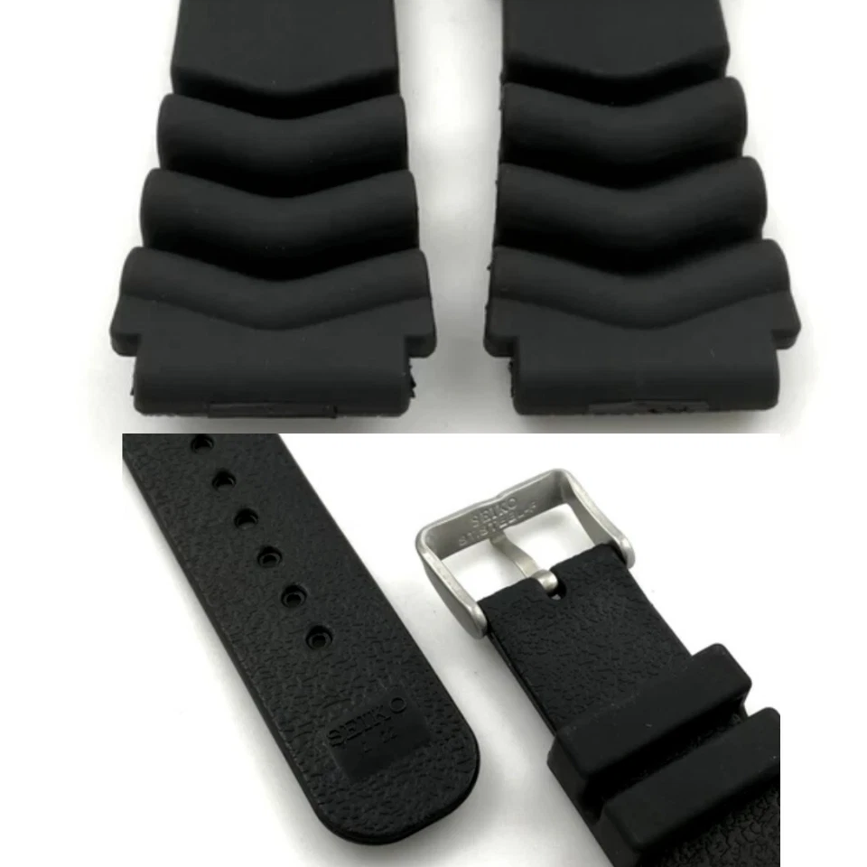 Genuine SEIKO Z22 22mm Black Wave PU Rubber Diver Diver's Strap Band - image 3 of 3