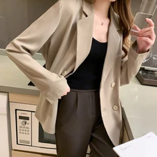 Ladies Double Breasted Blazer Jacket Lapel Outerwear Coat Top Office Casual Chic