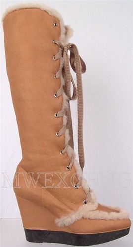 Sergio Rossi Fashion Shearling Boots Wedges 39.5 Women”s Shoes - Picture 8 of 8