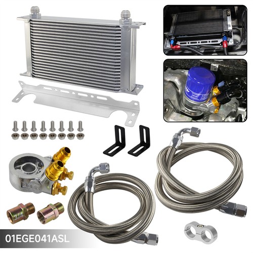 22 Row Oil Cooler Kit w/Thermostat Adaptor for Nissan RB Engine SR20DET CA18DET - Picture 6 of 10