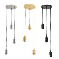 3 Way Drop Cluster Adjustable Pendant Ceiling Lampholder Chrome Gold Matte Black