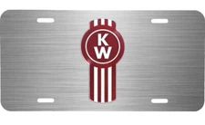 KENWORTH SEMI TRUCK LOGO BRUSHED STEEL LOOK VEHICLE LICENSE AUTO PLATE FRONT TAG