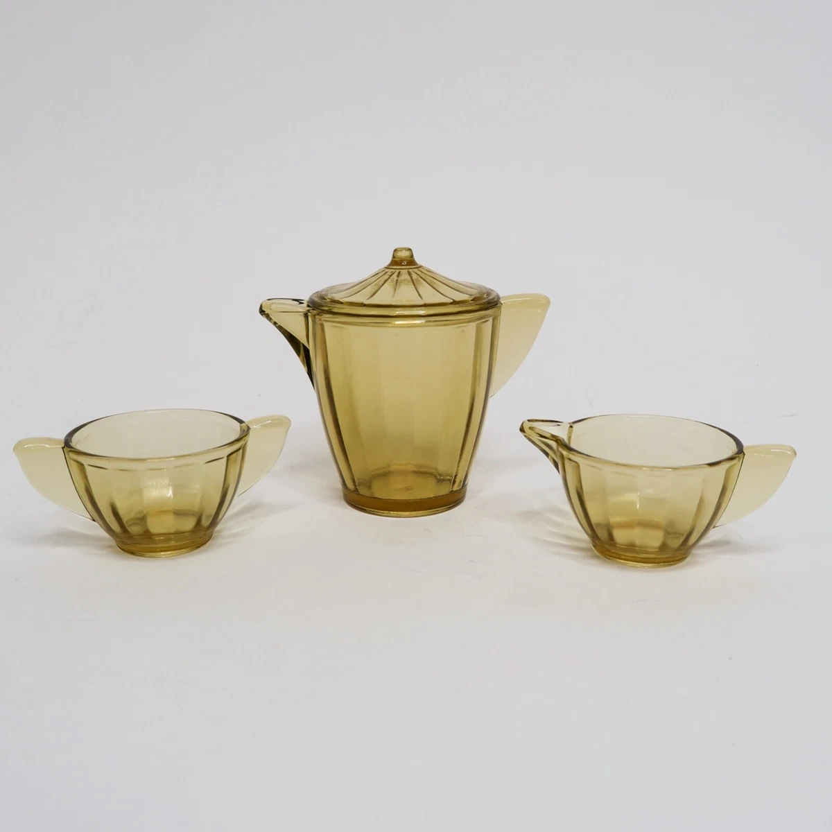 Vintage Miniature Yellow Amber Glass Tea Set - Child Size - 1930s