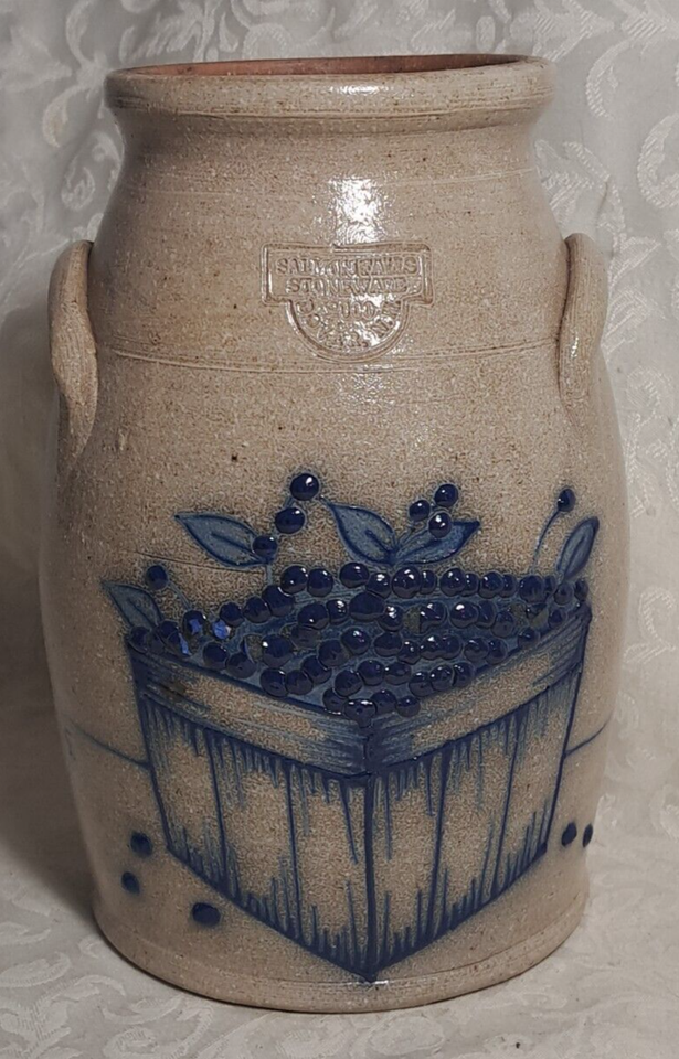 Vintage Salmon Falls Crock 2000 7” Vase Original Stoneware Dover, NH