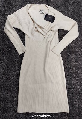 Bottega Veneta Women's Knit Twisted Neckline Midi Dress, Off