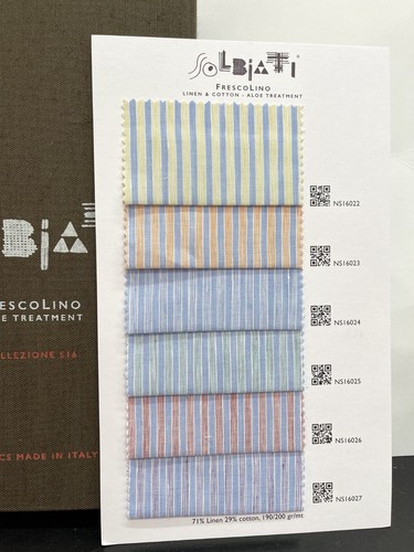 SOLBIATI FRESCOLINO Cotton Linen Fabric Striped Blue White Shirting 2.0 meter - Picture 7 of 24