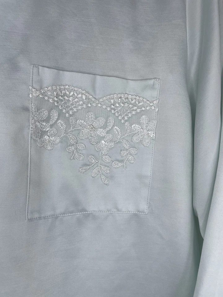 Oscar De La Renta Juego de 2 Pijama Etiqueta Rosa Azul Grande Perla Detalle de Encaje Sedoso Foto 4 de 4