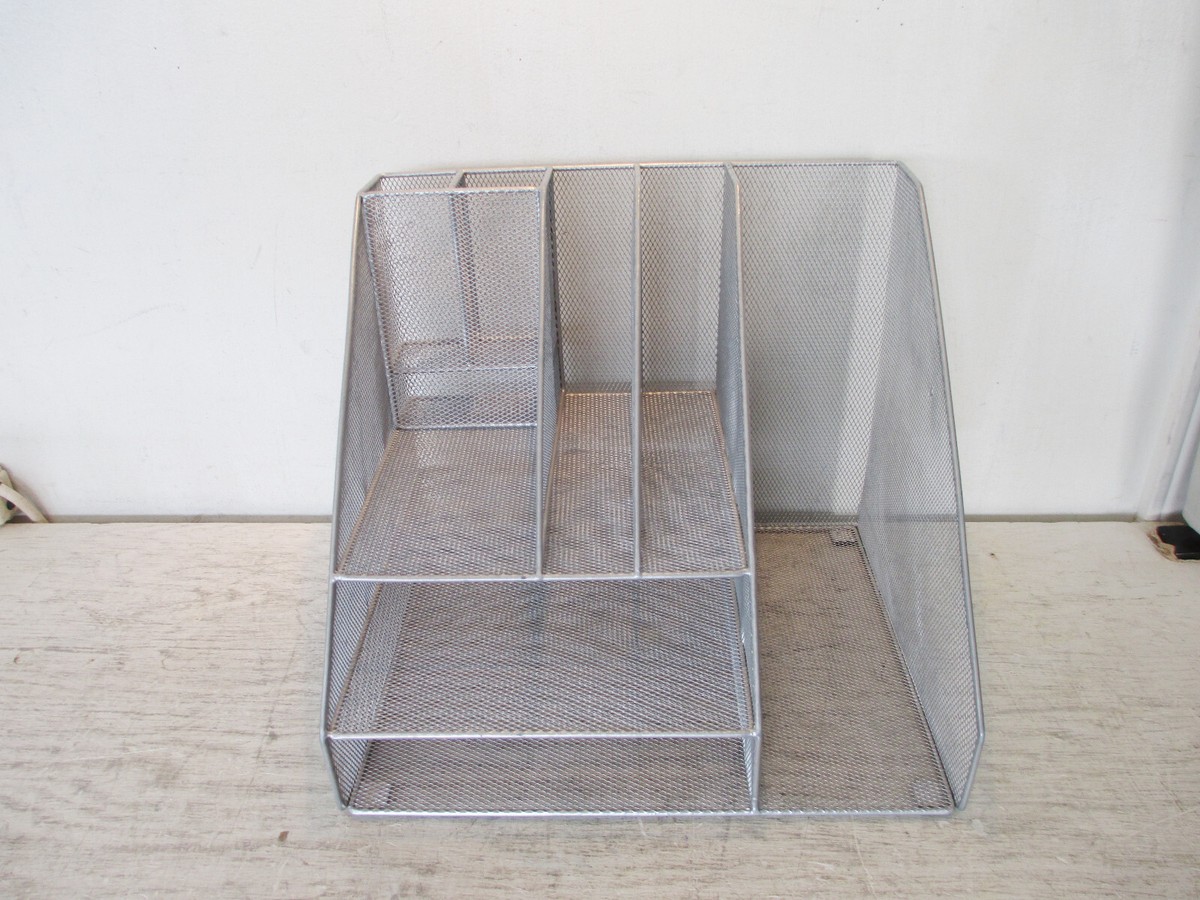 Silver Wire Mesh Metal Steel Desk 8-Compartment Organizer 13.5