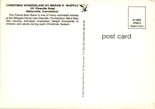 Mervin R. Whipple, Ballouville, Connecticut, Panda Bear Band, Whipple Postal - Imagen 2 de 2