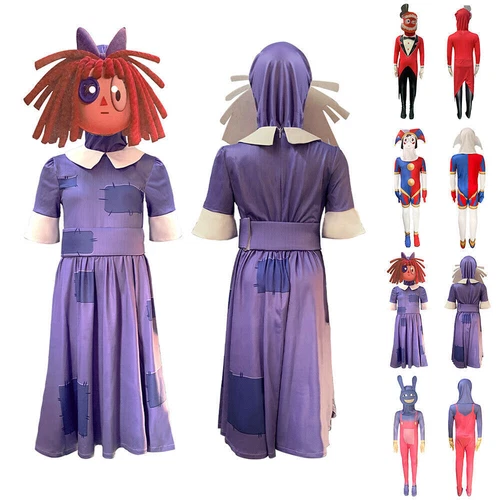 Hot THE AMAZING DIGITAL CIRCUS Cosplay Costume Kids Jax Pomni Fancy Dress 2024 u - Picture 7 of 23