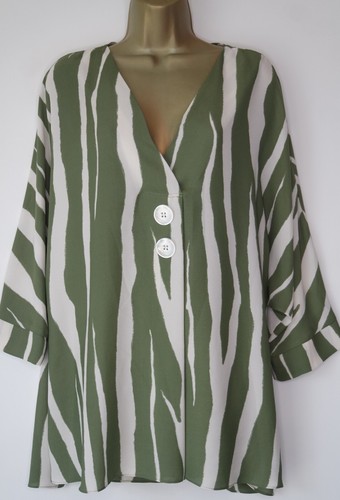 ROMAN KHAKI ELFENBEIN ZEBRA PRINT 3/4 ARM BLUSE OBERTEIL GRÖSSE 18
