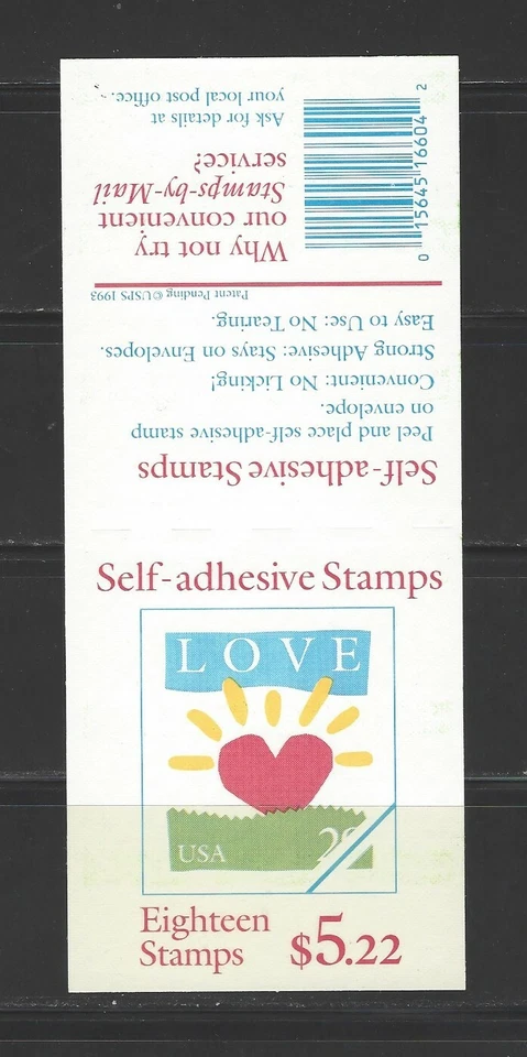 US, 1994, #2813, self-adhesive pane of 18, MNH, 29c Love           (2 scans) - Image 2 of 2