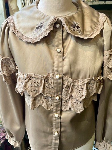 Japanese Lolita Teddy Print Beige Blouse - Size 10 - Picture 2 of 9